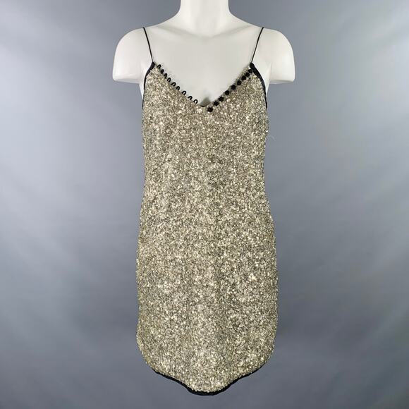 ZADIG & VOLTAIRE DELUXESize S Silver Black Nylon Spaghetti Straps Cocktail Dress - Picture 1 of 8